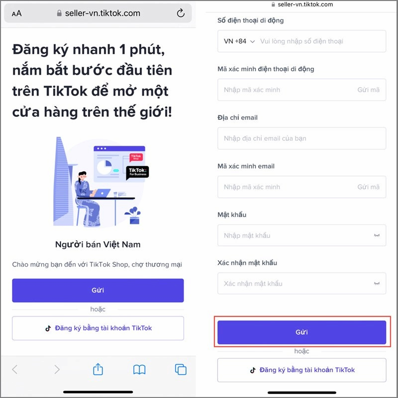 Đăng ký mới trên Tiktok Shop