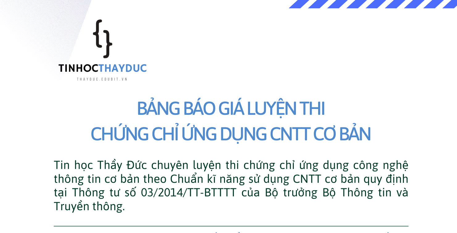 BẢNG BÁO GIÁ TIN HỌC THẦY ĐỨC TẠI CẦN THƠ