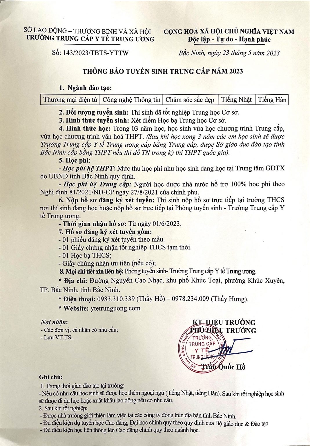 Thông tin tuyển sinh