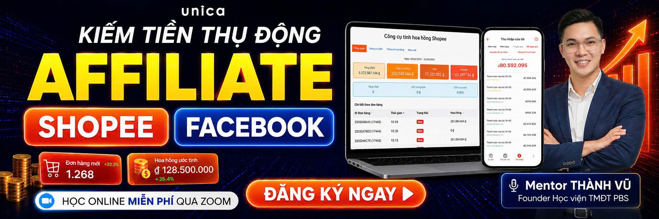 Kiếm tiền thụ động affiliate shopee & facebook