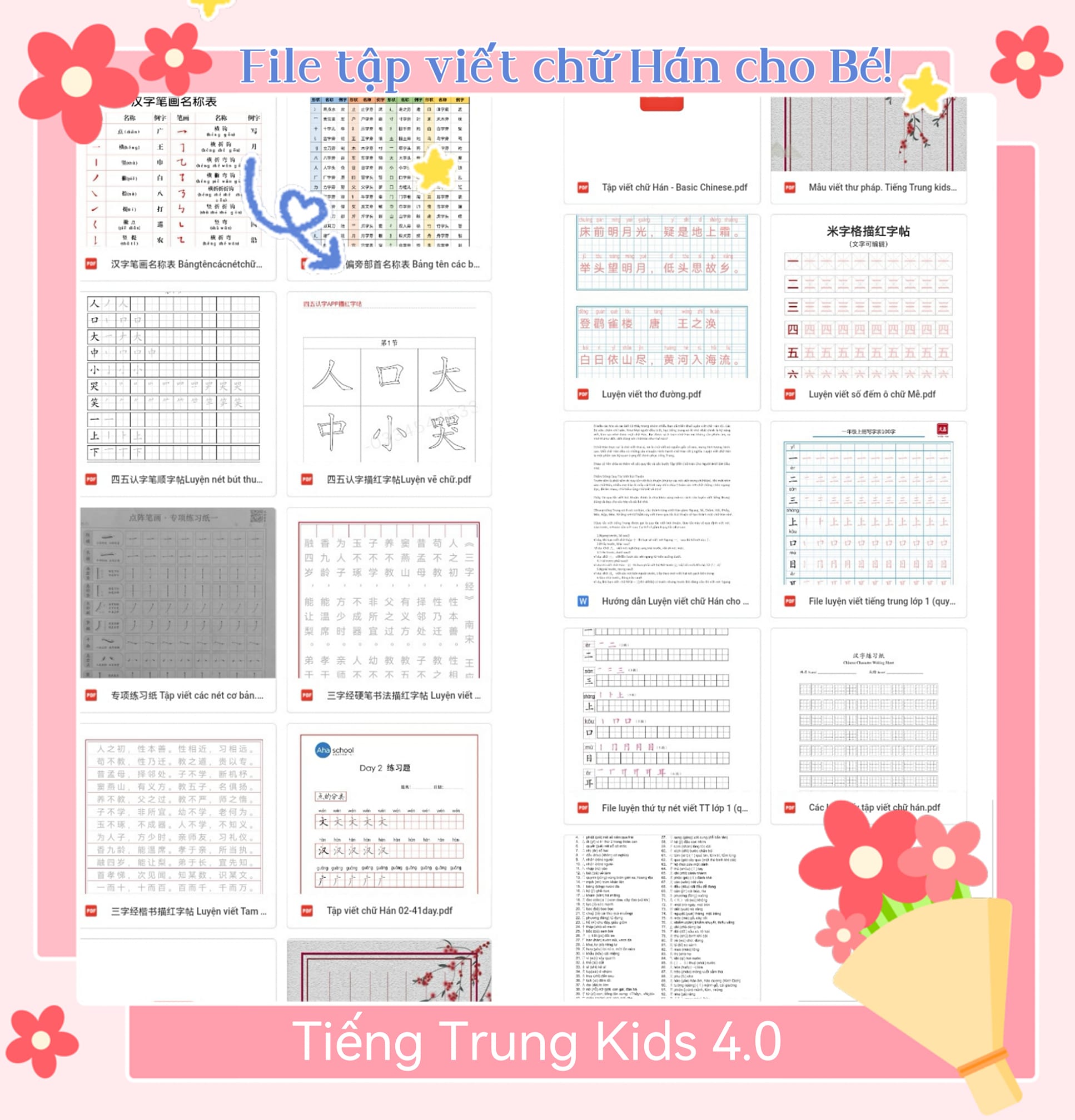 QUY TẮC VIẾT CHỮ HÁN & TỔNG HỢP CÁC FILE TẬP VIẾT CHỮ HÁN CHO BÉ